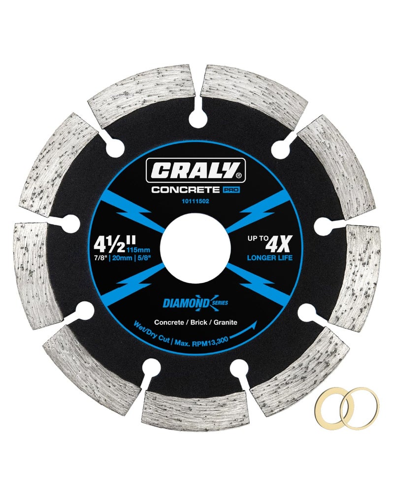 CRALY 4-1/2 Inch Super Thin Segmented Diamond Blade, 7/8 in Arbor, 4.5'' Diamond Stone Blade for Angle Grinder & Masonry Saw, Diamond Cutting Wheel for Cutting Concrete, Brick, Granite, Block - Image 1